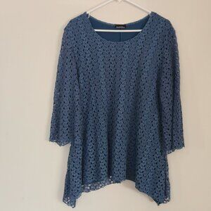 Initiatives XL Teal Blue-Green Tunic Lace Sharkbite Hem Boho Lagen Whimsigoth